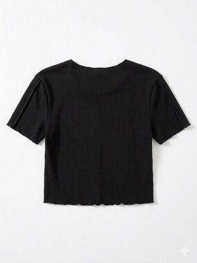Women's Black Short Sleeve Ribbed Top Size M
